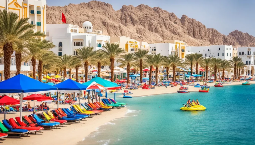 Qurum Beach offering activities and dining options along the shoreline