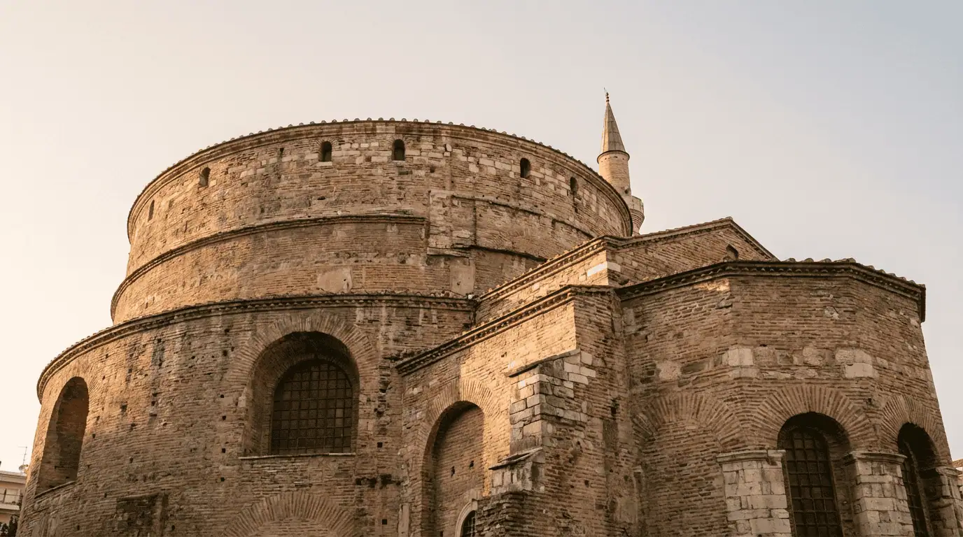 The massive brick structure of the Rotunda in Thessaloniki, showcasing its Roman and Ottoman architectural layers